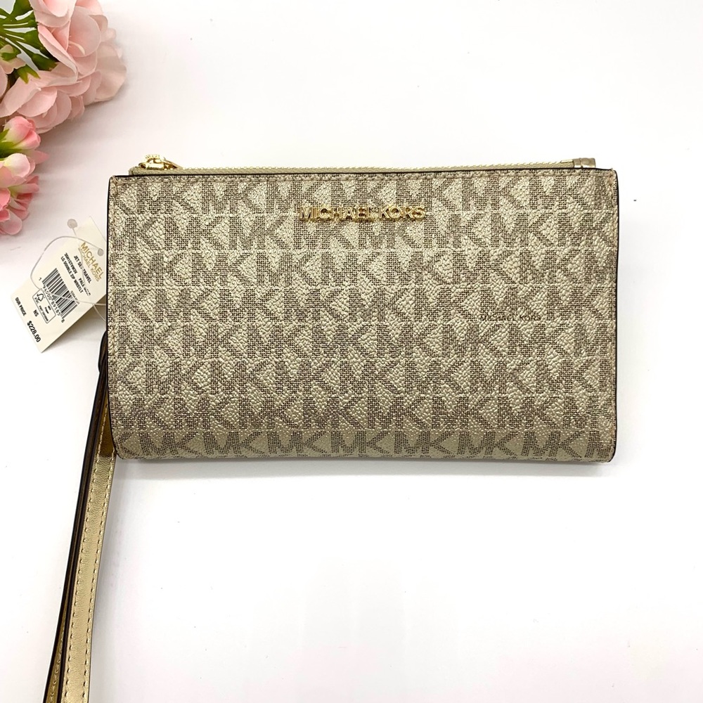 Michael Kors Jet Set Travel Double Zip Wristlet - Pale Gold